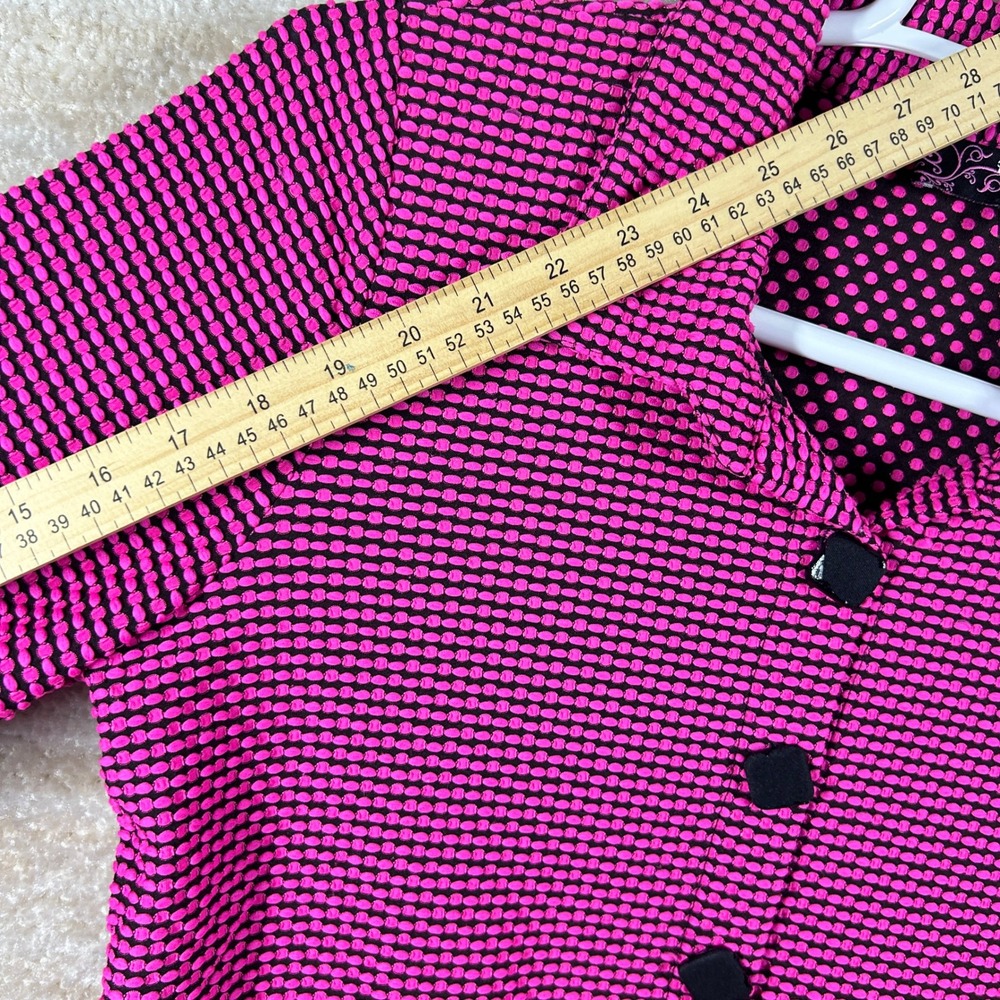Peck & Peck Womens Indie Sleaze Textured Bubble Knit Button Up Top Pink Black M - Picture 10 of 11